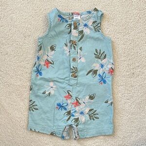 Carter's Aqua Floral Sleeveless Romper with Buttons